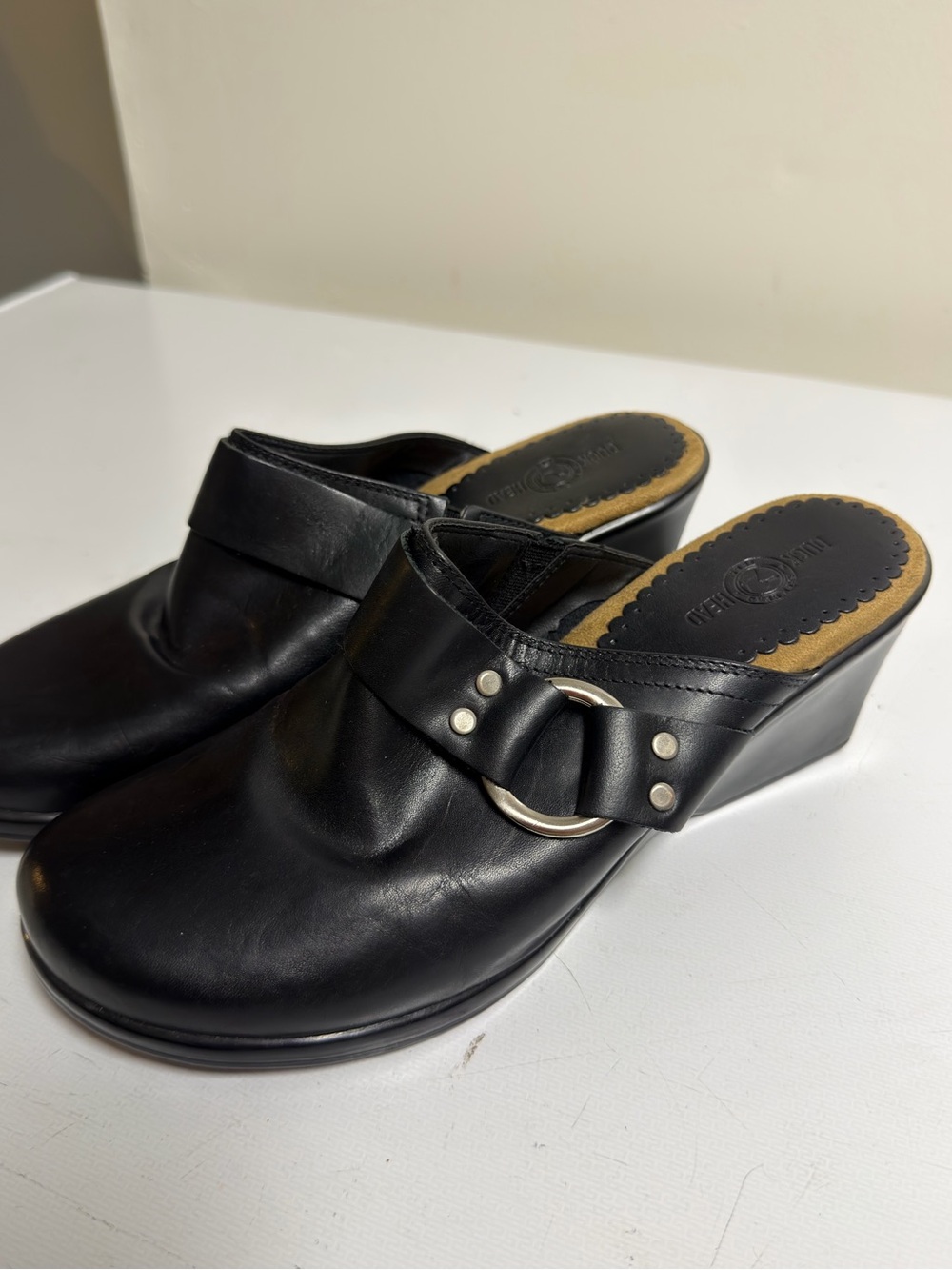Whimsigoth Genuine Leather Clogs with Decorative Buckle